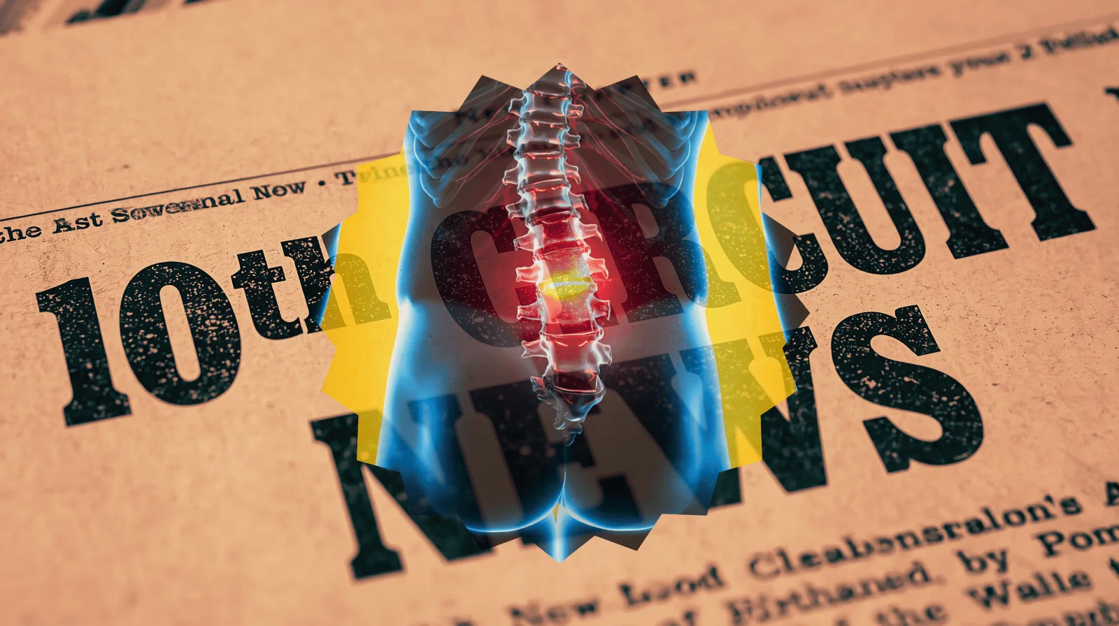 10th Circuit Spinal Cord Stimulator News headline featuring inflamed nerves in the lower back.