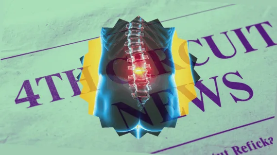 4th Circuit Spinal Cord Stimulator News headline featuring inflamed nerves in the lower back.