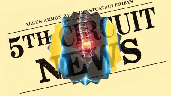5th Circuit Spinal Cord Stimulator News headline featuring inflamed nerves in the lower back.