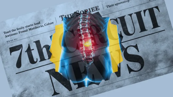 7th Circuit Spinal Cord Stimulator News headline featuring inflamed nerves in the lower back.